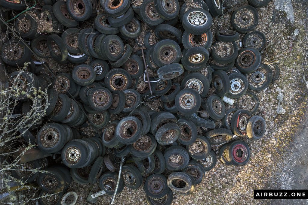 A pile of old tires, drone style.