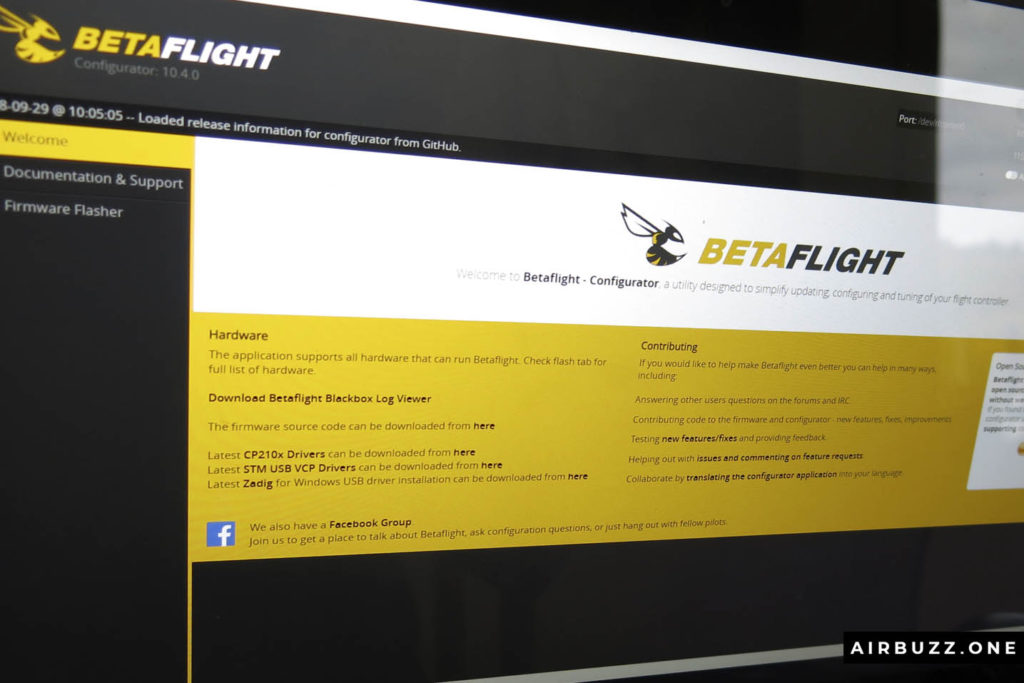 Betaflight Configurator startup screen.