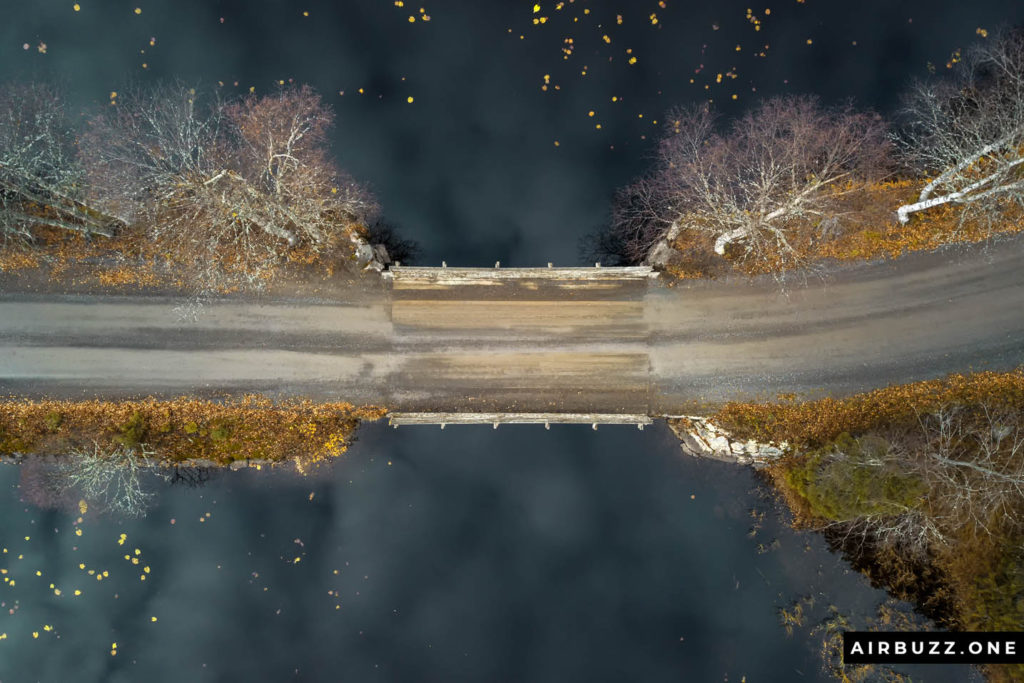 Autumn bridge from above shot with drone.